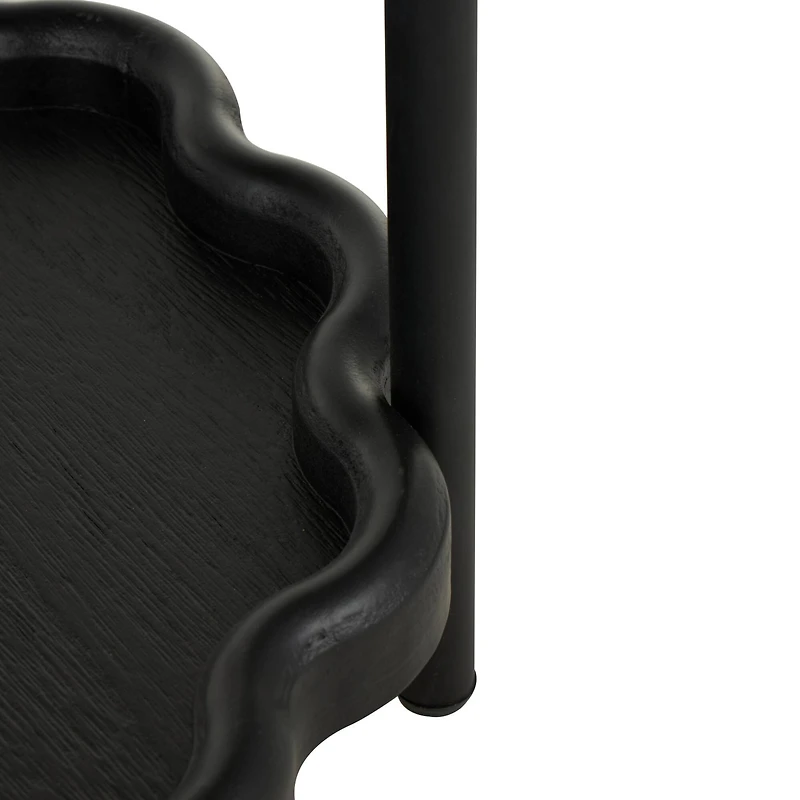 23.75" Black Wood Floral Inspired 2-Level Side End Accent Table with Metal Legs