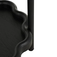 23.75" Black Wood Floral Inspired 2-Level Side End Accent Table with Metal Legs