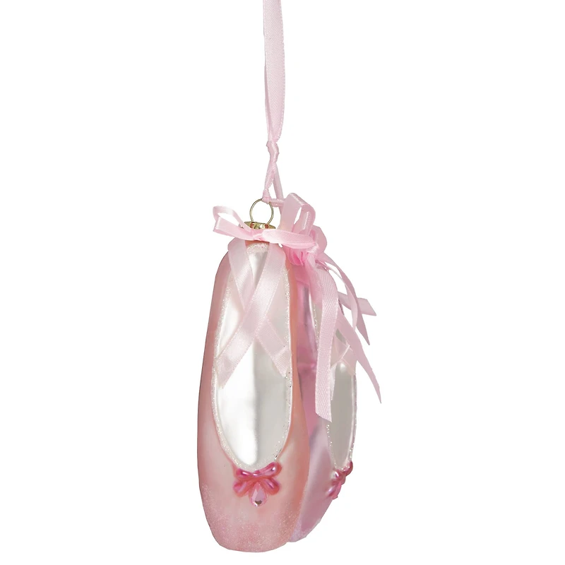 4.5" Pink Ballet Slippers Glass Christmas Ornament