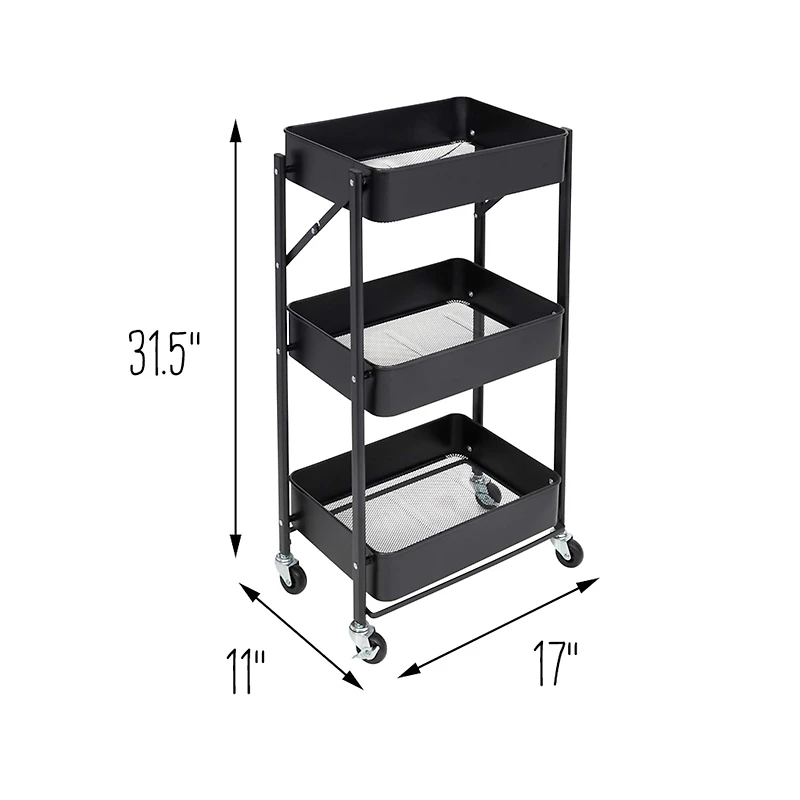 Honey Can Do Black 3-Tier Folding Cart with Wheels