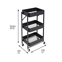 Honey Can Do Black 3-Tier Folding Cart with Wheels