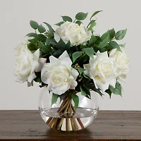 Wedding Collection 16in. Artificial Roses and Mixed Greens Arrangement in Glass Vase