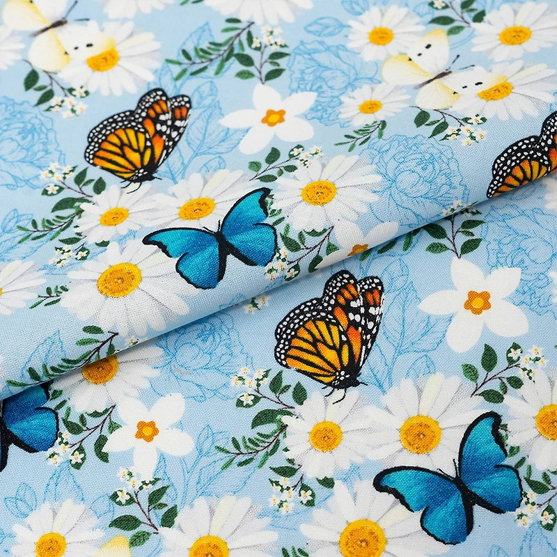 SINGER Daisies & Butterflies Print Ringspun Cotton Fabric
