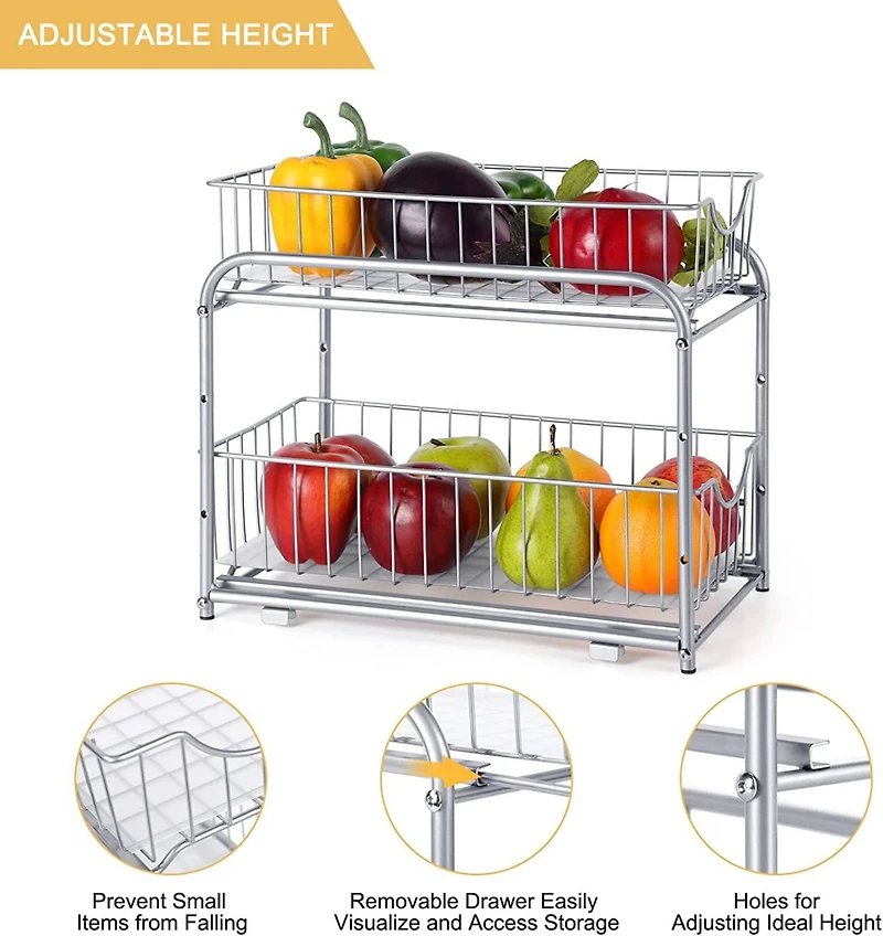 NEX™ Silver Stackable 2-Tier Cabinet Organizer with Sliding Drawer Set