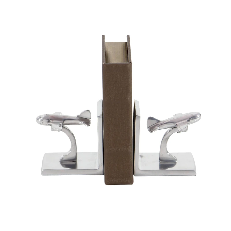 5" Silver Aluminum Contemporary Plane Bookends