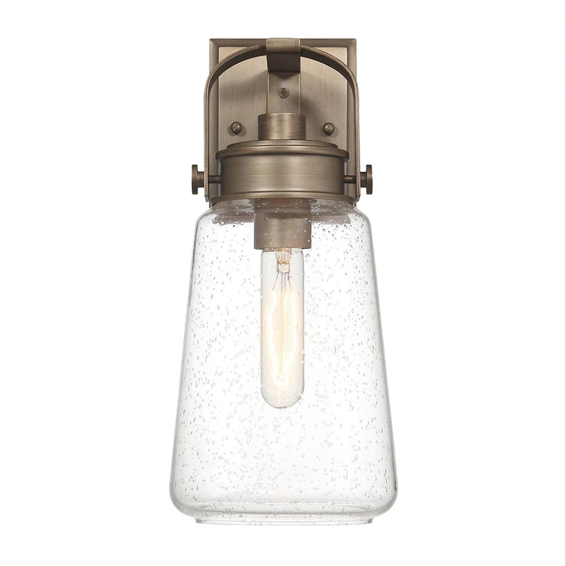 Hello Honey® Gage Tuscan Gold Industrial Tapered Seedy Glass & Metal Wall Mounted Outdoor Light