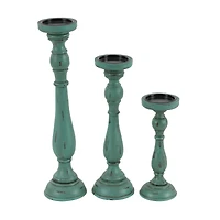 Turquoise Wood Traditional Candle Holder Set