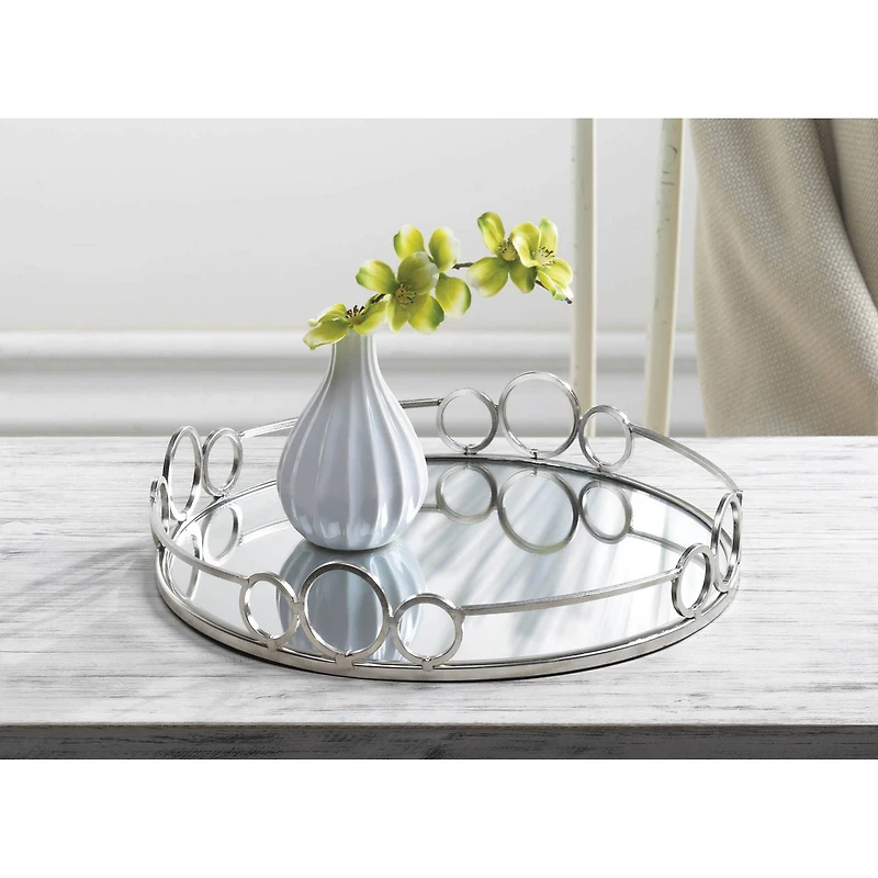 12" Silver Circles Mirrored Tray