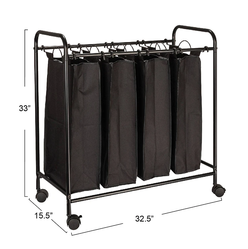 Household Essentials 4-Bag Rolling Laundry Sorter Cart