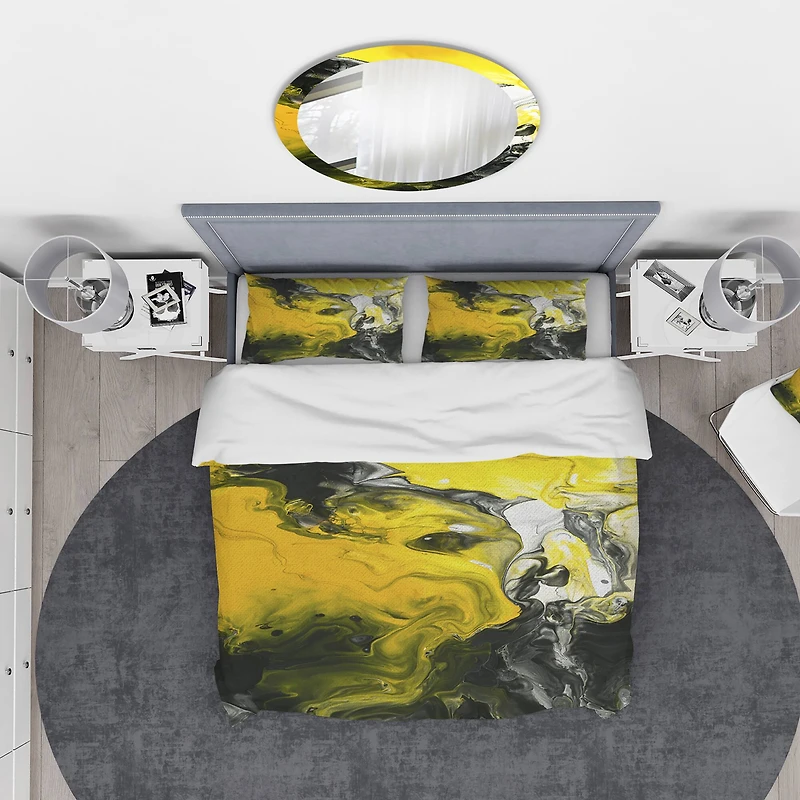 Designart 'Acrylic Marble with Yellow and Black' Modern & Contemporary Bedding Set