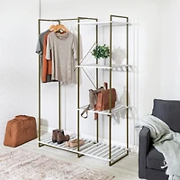 Honey Can Do Olive & White Freestanding Open Metal Closet Wardrobe