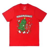 Red Merry & Bright Cartoon Adult Crew Neck T-Shirt by Celebrate It