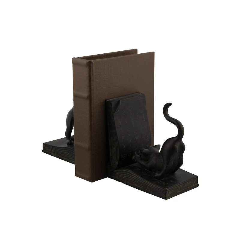 Black Polystone Eclectic Cat Bookends Set