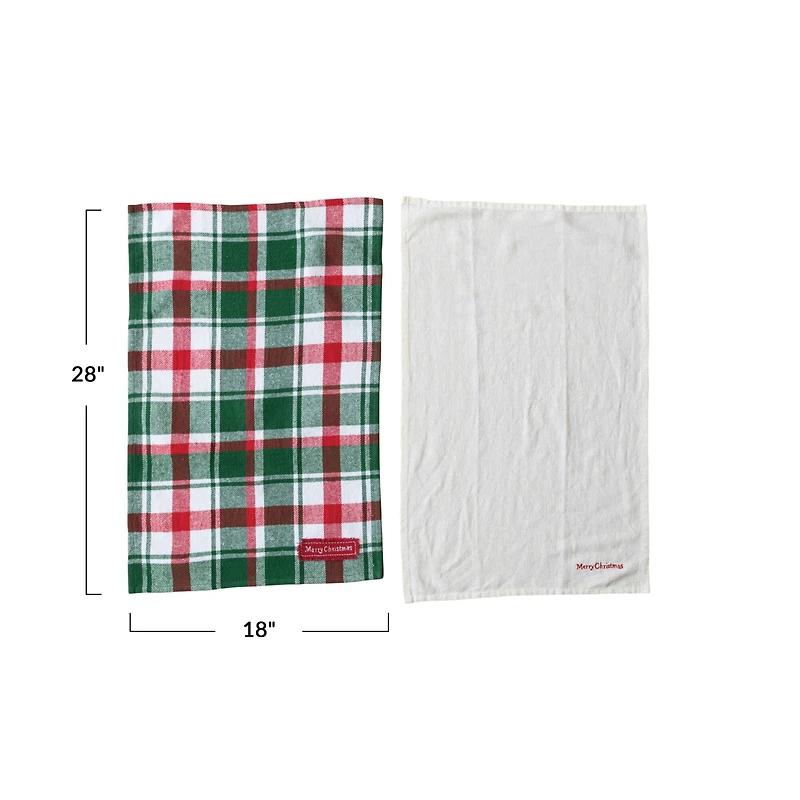 Hello Honey® 28" Brushed Cotton Flannel & Linen Tea Towel with Merry Christmas Embroidery Set
