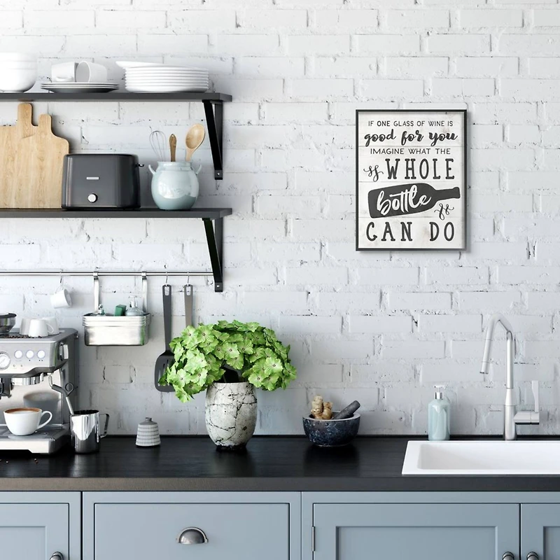 Stupell Industries Bottle of Wine Quote Wall Art in Black Frame