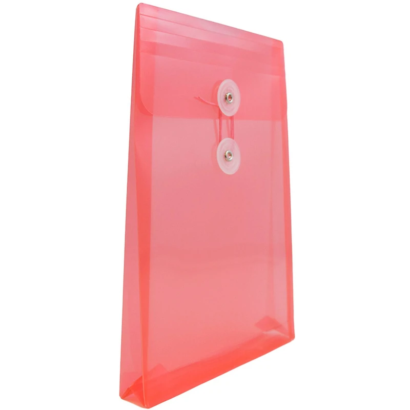 JAM Paper 6.25" x 9.25" Pink Button & String Closure Plastic Envelope, 12ct.