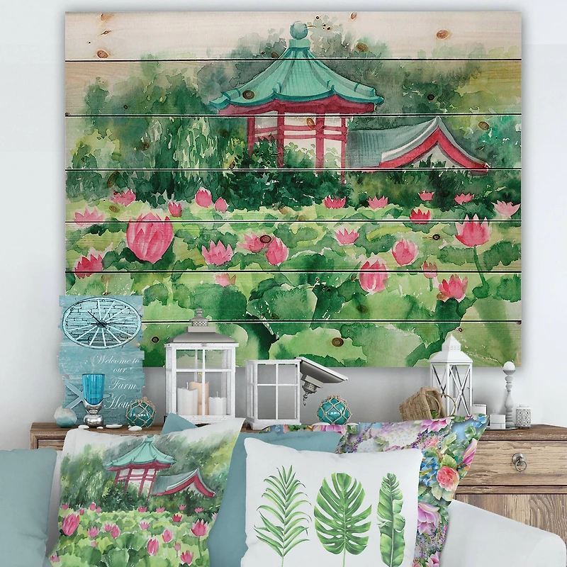 Designart - Lotus Lake and Pagoda
