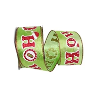 JAM Paper 2.5" x 10yd. Lime & Red Ho-Ho-Ho Glitter Metallic Wired Ribbon