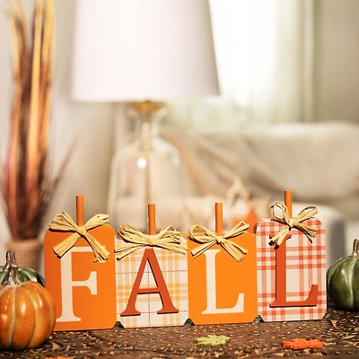Plaid Pumpkins Wooden Fall Harvest Sign - 11"