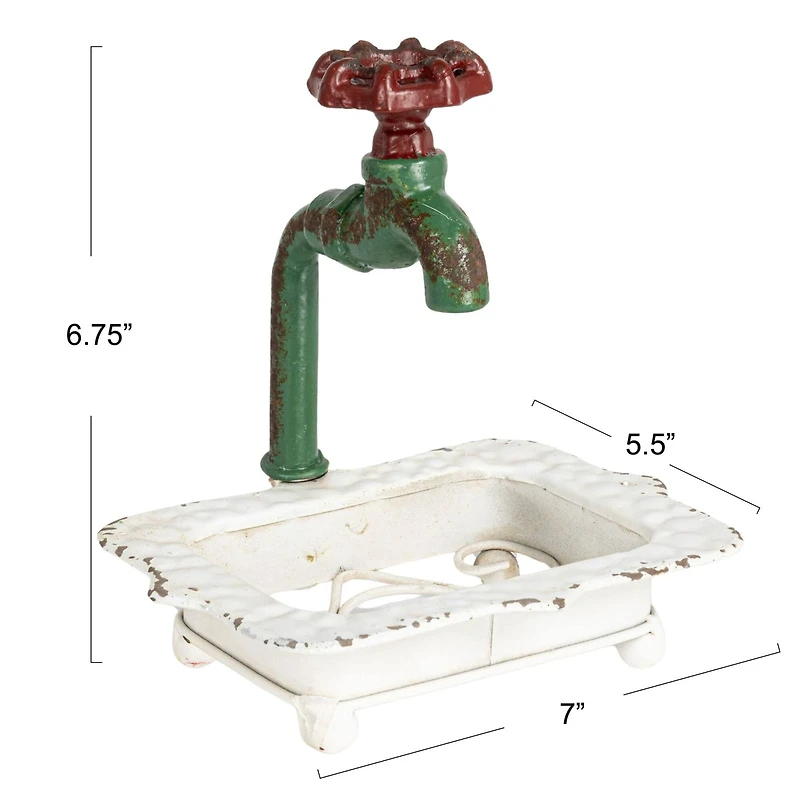 Charming Cast Iron Soap Dish with Miniature Faucet Detail