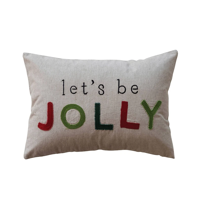 Hello Honey® 20" x 14" Let's Be Jolly Cotton Chambray Lumbar Pillow with Embroidery & Beads