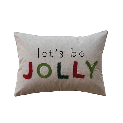 Hello Honey® 20" x 14" Let's Be Jolly Cotton Chambray Lumbar Pillow with Embroidery & Beads