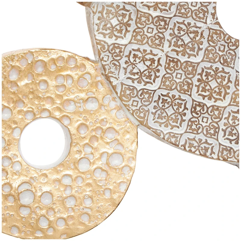 24" Beige Overlapping Carved Circle Disk Floral Sculpture with Black Stand