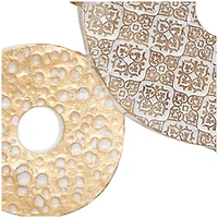 24" Beige Overlapping Carved Circle Disk Floral Sculpture with Black Stand