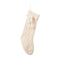 Glitzhome® 22"L White Knitted Christmas Stocking with Pom-Pom Tassel