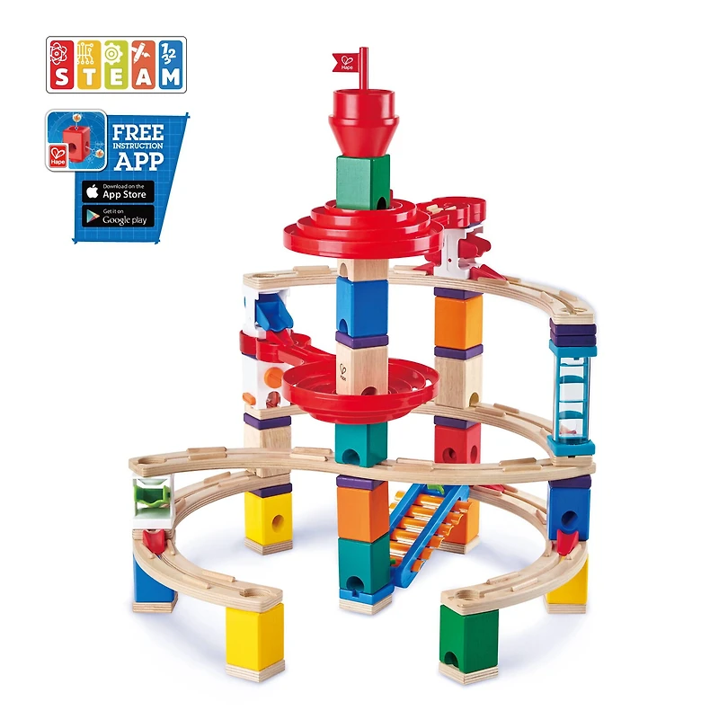 Hape Quadrilla Wooden Super Spiral Marble Run Construction Set