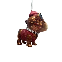 4" Brown & Red Bulldog with Bling Glass Ornament by Ashland®