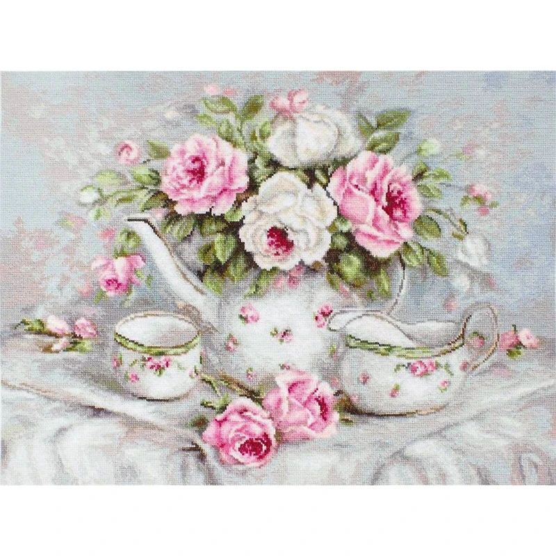 Luca-s English Tea & Roses Counted Cross Stitch Kit