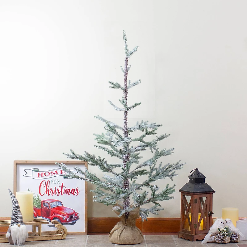 3ft. Unlit Snow-Covered Slim Pine Artificial Christmas Tree in Jute Base