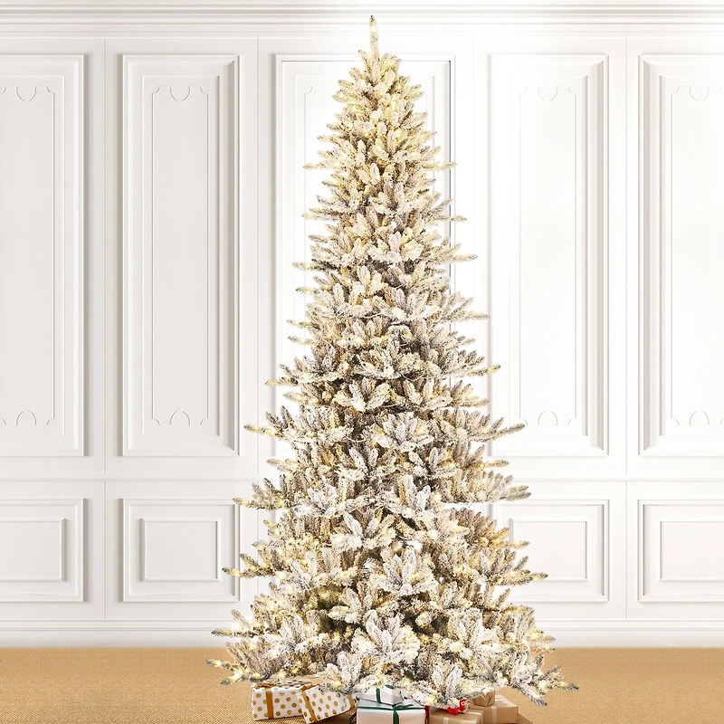 11ft. Pre-Lit Flocked Fir Artificial Christmas Tree, Warm White Lights