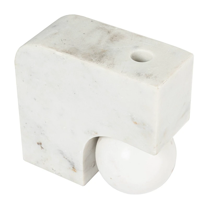 Hello Honey® 7" White Modern Marble Pillar & Taper Candle Holder Vase with Ball