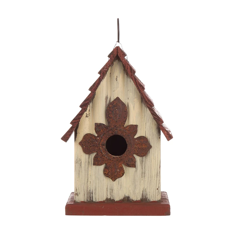 Glitzhome® Tall White & Red Distressed Wood Bird House
