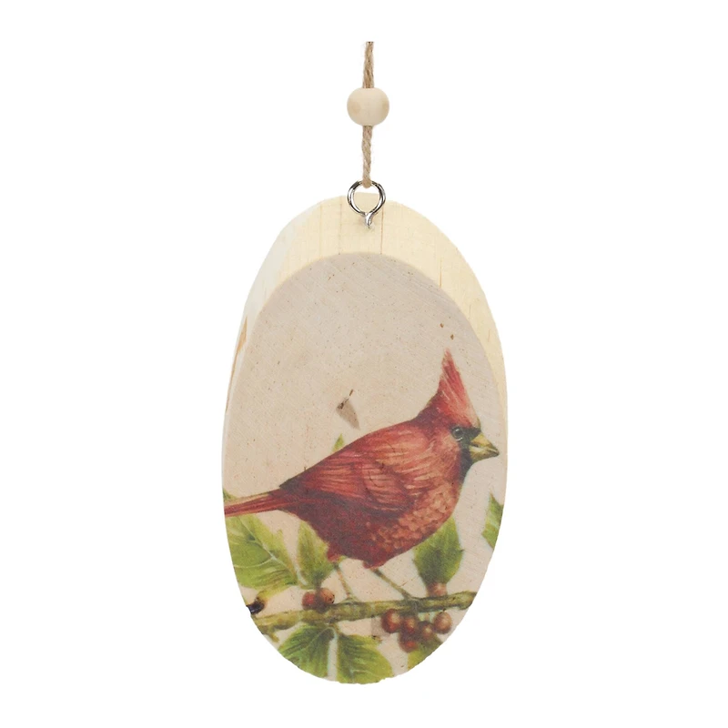 Wood Cardinal Bird Tree Disc Ornament Set
