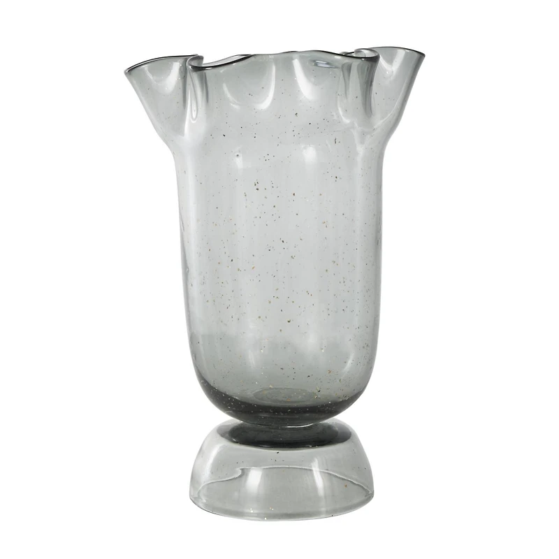 Black Glass Vase Set with Wavy Opening & Gold Speckles