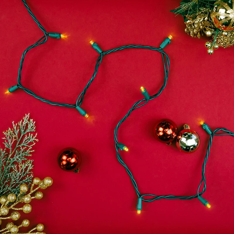 Wide Angle LED Christmas Lights - Yellow - 33' Green Wire - 100 ct