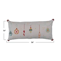 Hello Honey® 36" Multicolor Embroidered Ornaments & Pom Poms Cotton Slub Lumbar Pillow