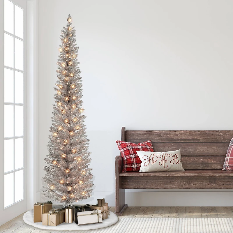 6ft. Pre-Lit Rose Gold Pine Artificial Christmas Tree, Clear Incandescent Lights