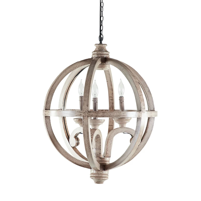 Gold Wood Rustic Caged Chandelier , 28" x 21" x 21"