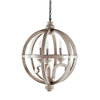 Gold Wood Rustic Caged Chandelier , 28" x 21" x 21"