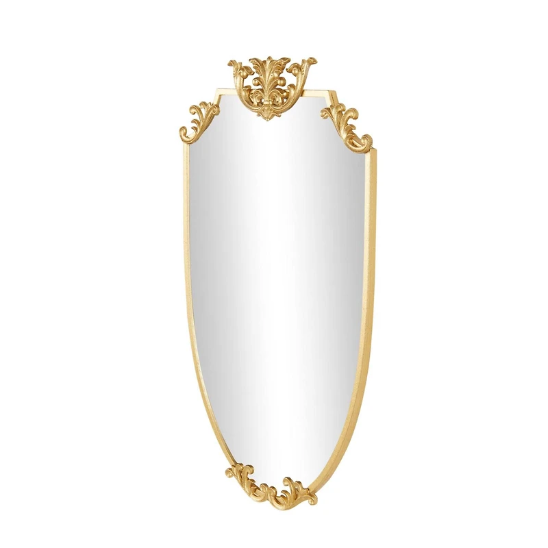 21" x 34" Gold Metal Shield Wall Mirror with Floral Embellishment