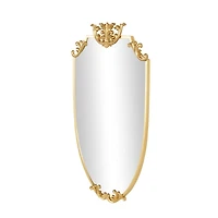 21" x 34" Gold Metal Shield Wall Mirror with Floral Embellishment