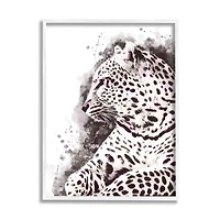 Stupell Industries Jungle Cat Paint Splatter Resting Cheetah Grey White in White Frame Wall Art
