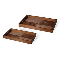 Glitzhome® Rectangle Rubber Wood Abstract Trays Set