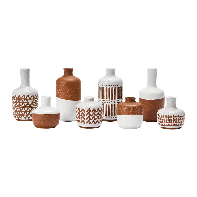 Hello Honey® Mixed Pattern Brown & White Stoneware Vase Set