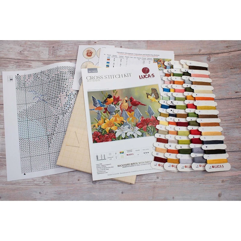 Luca-S Backyard Birds with Daylilies Counted Cross-Stitch Kit