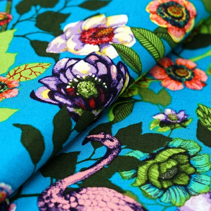 SINGER Teal Flamingo Flowers Cotton Fabric